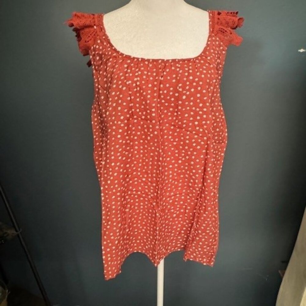 NWT - Staccato, Brick Red/White Polka Dot Top, Sz. M